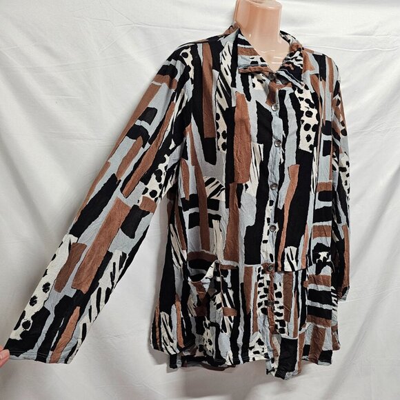 Chalet et ceci Button Up Asymmetric Top Shirt Women Size L - Picture 5 of 15